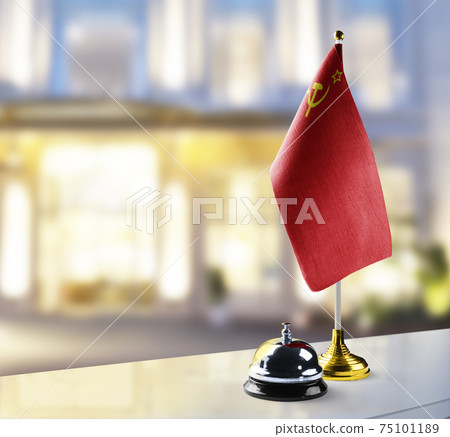 USSR flag on the reception desk in the lobby of the hotel USSR flag on the reception desk in the lobby of the hotel 75101189