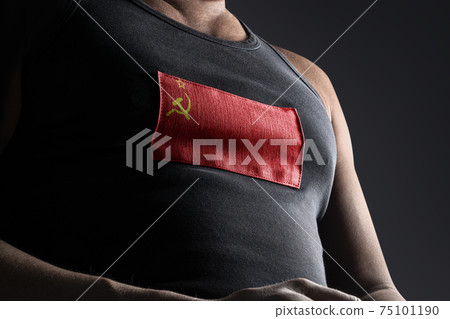 The national flag of USSR on the athlete's chest The national flag of USSR on the athlete's chest 75101190
