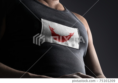The national flag of Easter Island on the athlete's chest The national flag of Easter Island on the athlete's chest 75101209