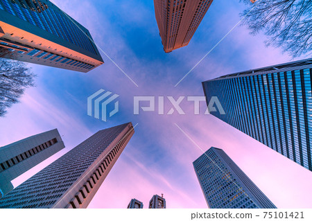 日本的東京城市景觀,俯瞰新宿子中心的摩天大樓 日本的東京城市景觀,俯瞰新宿子中心的摩天大樓 75101421