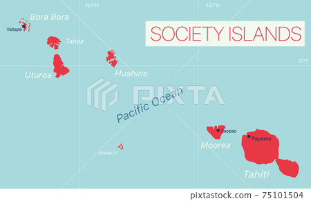 Society Islands detailed editable map Society Islands detailed editable map 75101504