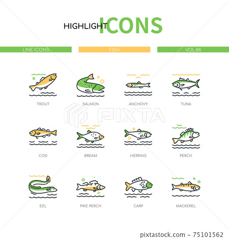 Fish - modern line design style icons set 75101562