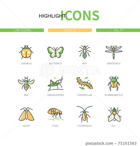 Insects collection - modern line design style icons set 75101563
