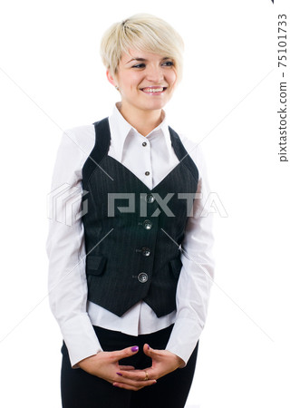 Young smiling woman isolated white background 75101733