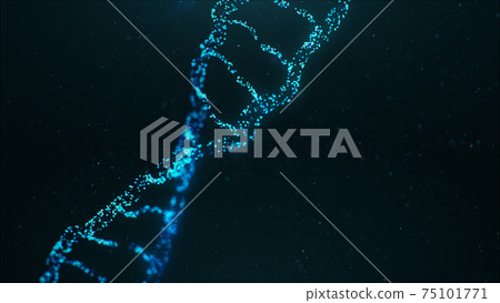 DNA building illustration. Abstract digital DNA molecule consisting particles. DNA molecule with modified genes. Concept medical research, biology and artificial intelligence, 3D illustration DNA building illustration. Abstract digital DNA molecule consisting particles. DNA molecule with modified genes. Concept medical research, biology and artificial intelligence, 3D illustration 75101771