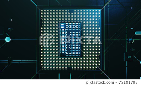 Technological background with CPU and circuit board. Flying CPU and installation in center circuit board. Neural Networking concept. Moving data transmission along lines circuit board, 3D illustration Technological background with CPU and circuit board. Flying CPU and installation in center circuit board. Neural Networking concept. Moving data transmission along lines circuit board, 3D illustration 75101795