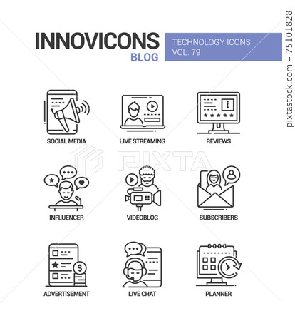 Blog concept line design style icons set - Stock Illustration [75101828 ...