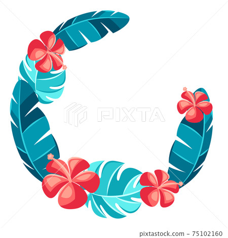Decorative element with hibiscus flowers and palm leaves. 75102160