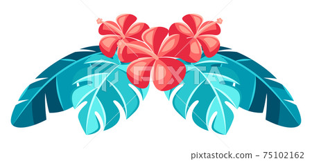 Decorative element with hibiscus flowers and palm leaves. Decorative element with hibiscus flowers and palm leaves. 75102162