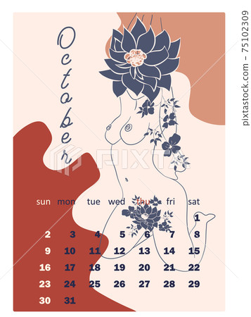 Beautiful silhouettes of women with flowers, beige tone. Wall vertical calendar for 2022, week starts on Sunday. A4 format. Beautiful silhouettes of women with flowers, beige tone. Wall vertical calendar for 2022, week starts on Sunday. A4 format. 75102309