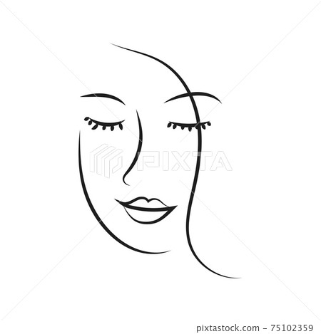 Modern Abstract Face Portrait. Linear Ink Brush. Line Art Current Contemporary Continuous Cubism Painting. Fashion Style Black And White Abstraction Poster 75102359