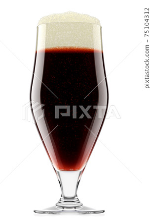 Frosty glass of fresh stout beer with bubble froth isolated on white background. Frosty glass of fresh stout beer with bubble froth isolated on white background. 75104312
