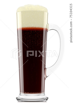 Frosty glass of fresh stout beer with bubble froth isolated on white background. Frosty glass of fresh stout beer with bubble froth isolated on white background. 75104315