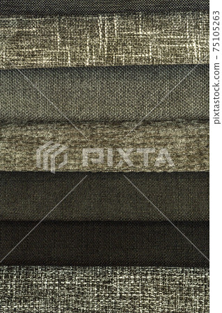 Collection of fabric in dark gray shades. Fabric sample. Multicolor Fabric texture background. 75105263