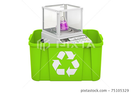Recycling trashcan with analytical balance, 3D rendering 75105329