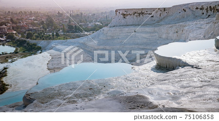 Pamukkale, natural pool with blue water, Turkey 75106858