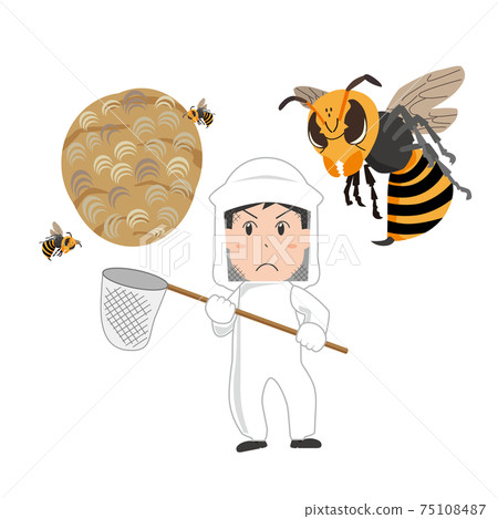 A man in a hazmat suit who exterminates wasps A man in a hazmat suit who exterminates wasps 75108487