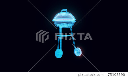 3d rendered illustration of Round empty barbecue grill Charcoal Grill hologram 75108590