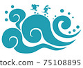 Illustration of a dog and a rabbit surfing 75108895