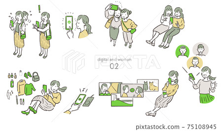 Women who enjoy smartphones, PCs, and digital 75108945