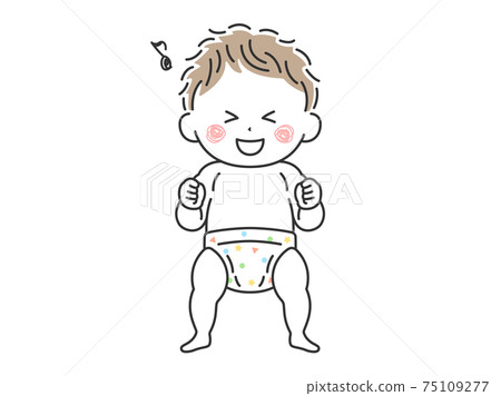 Illustration of a standing baby in a good mood 75109277