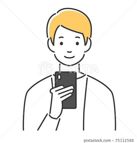 A young man looking at a smartphone with a smile 75112588