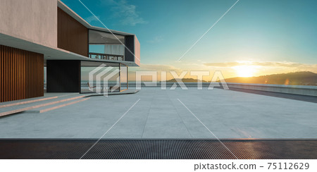 Empty cement floor with steel and modern building exterior. 3d 75112629