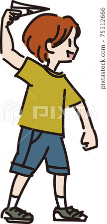 Illustration of a boy flying a paper plane Illustration of a boy flying a paper plane 75112666
