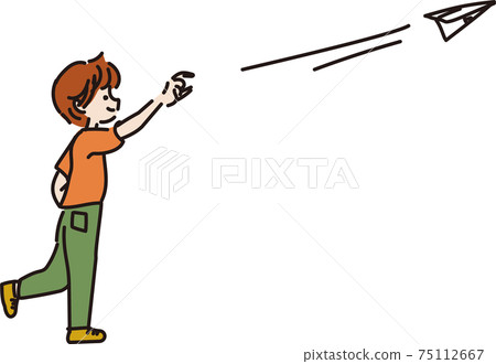 Illustration of a boy flying a paper plane Illustration of a boy flying a paper plane 75112667