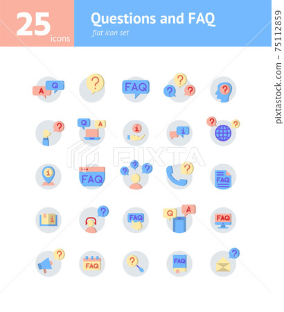 Questions and FAQ flat icon set. Vector and Illustration. Questions and FAQ flat icon set. Vector and Illustration. 75112859