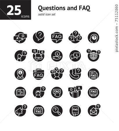 Questions and FAQ solid icon set. Vector and Illustration. Questions and FAQ solid icon set. Vector and Illustration. 75112860