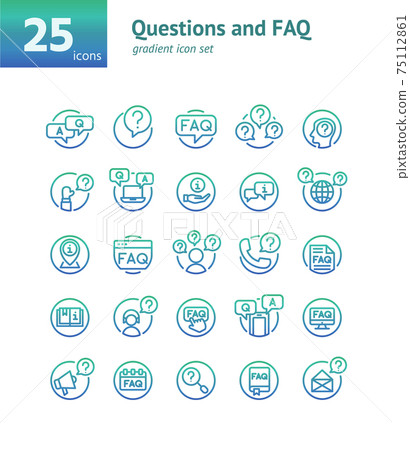 Questions and FAQ gradient icon set. Vector and Illustration. Questions and FAQ gradient icon set. Vector and Illustration. 75112861