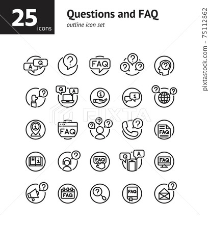 Questions and FAQ outline icon set. Vector and Illustration. Questions and FAQ outline icon set. Vector and Illustration. 75112862