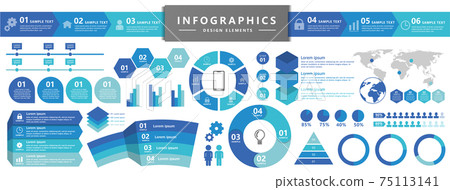 Infographics useful in business scenes, vector illustrations of various graphs, pitograms 75113141