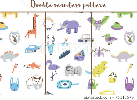 Animal and food graffiti pattern_seamless_set Animal and food graffiti pattern_seamless_set 75113576