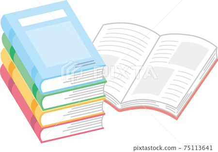 四本重疊的書和一本打開的書 四本重疊的書和一本打開的書 75113641