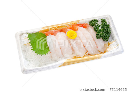超市食品托盤中的紅蝦和甜蝦[白色背景] 75114635