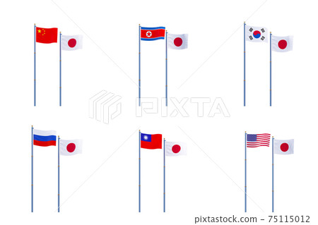 日本和6個鄰國（包括台灣）的國旗和旗桿的圖像 75115012