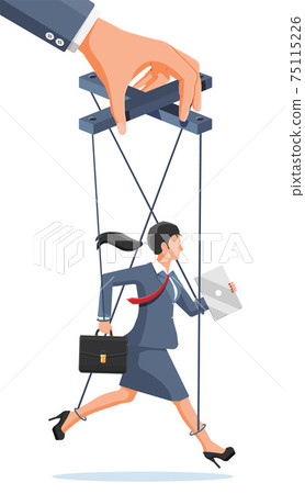 Businesswoman marionette is hanging on ropes. 75115226