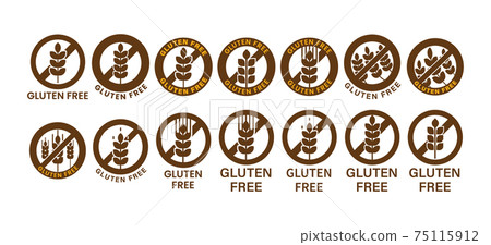 Crossed out sign with wheat ear or wheat spike icon. Crossed out sign with wheat ear or wheat spike icon. 75115912