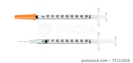 Realistic 3d insulin medical syringe with needle. Realistic 3d insulin medical syringe with needle. 75115926