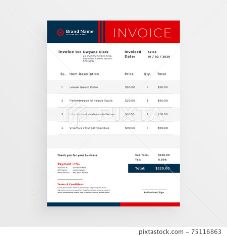 professional red invoice template design-插圖素材 [75116863] - PIXTA圖庫