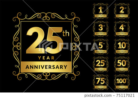 vintage luxury anniversary golden logotype emblem set 75117021