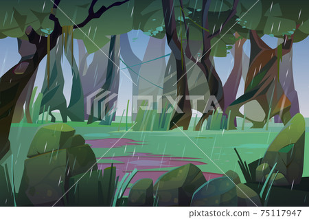 Summer landscape with rain in forest 75117947