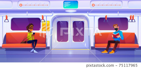 Subway train car with people in masks Subway train car with people in masks 75117965