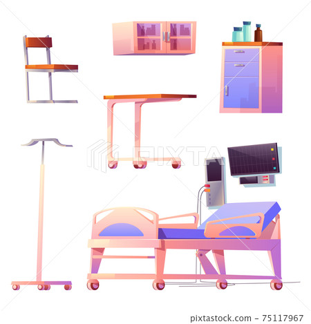 Clinic ward or chamber interior stuff isolated set Clinic ward or chamber interior stuff isolated set 75117967