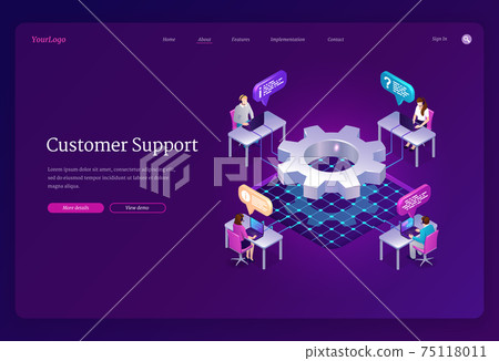 Customer support isometric landing hotline service 75118011