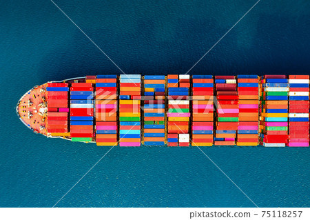 Aerial view of container cargo ship in sea. 75118257