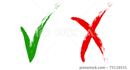 Icons yes no, green check mark, ok sign of approval, right choice red cross sign reject, vector tick Icons yes no, green check mark, ok sign of approval, right choice red cross sign reject, vector tick 75119531
