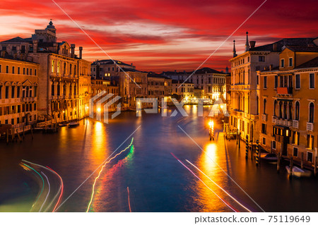Grand Canal and at sunset, Venice, Italy. Grand Canal and at sunset, Venice, Italy. 75119649